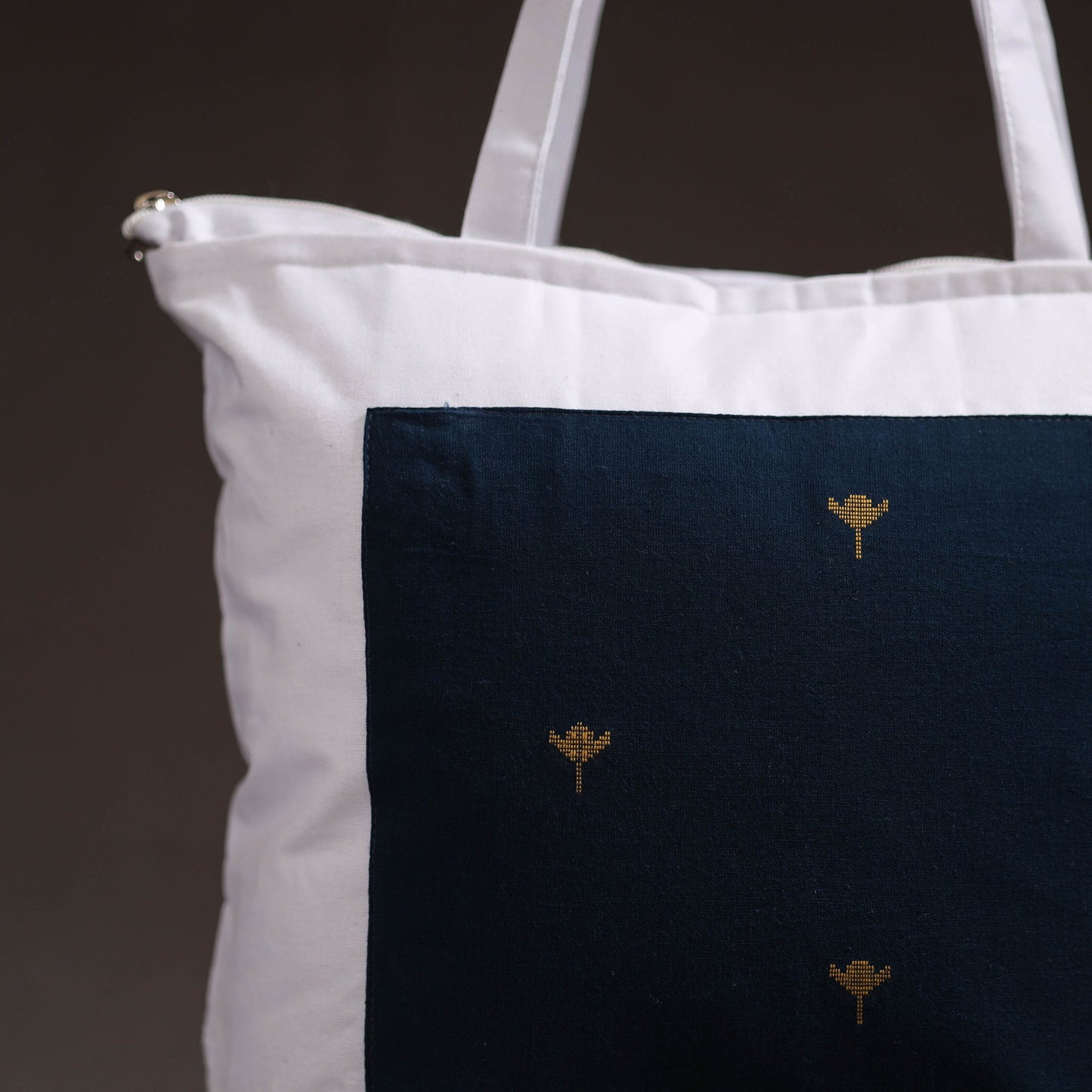 Blue - handcrafted jacquard patch canvas cotton shoulder