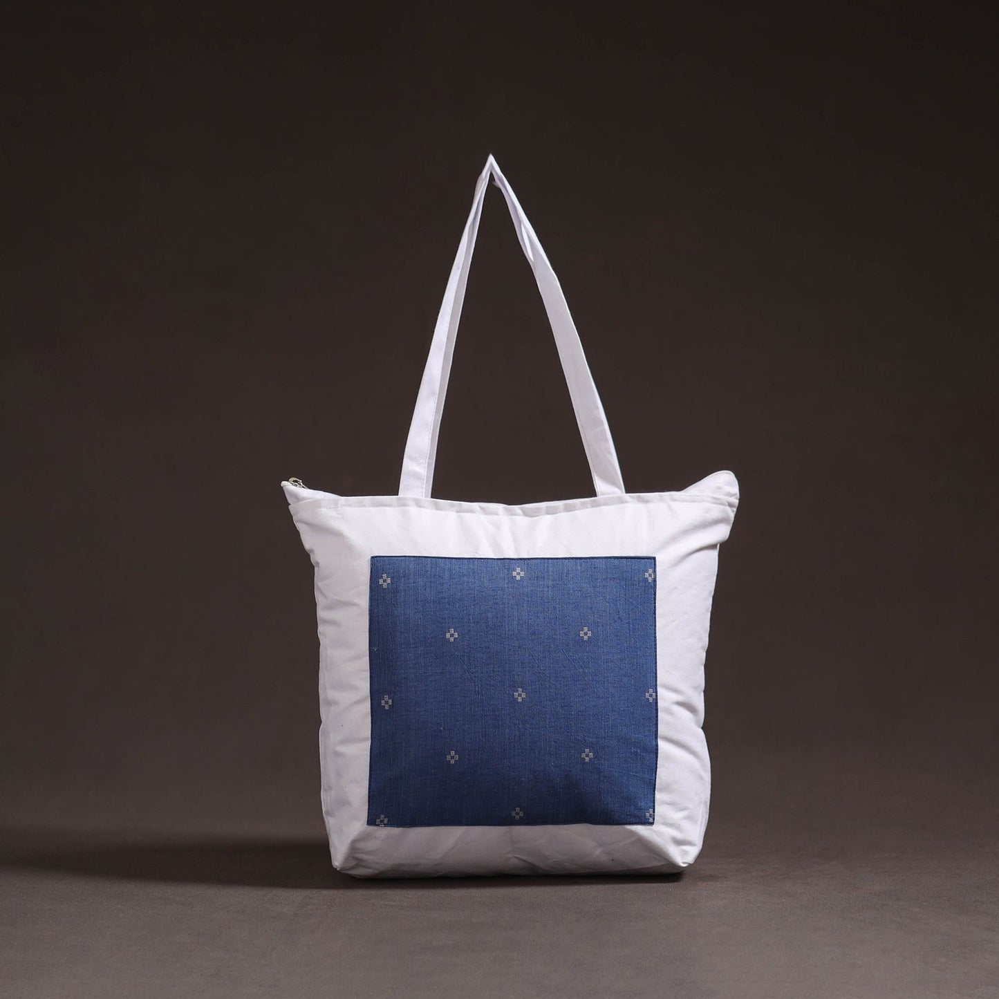 Blue - handcrafted jacquard patch canvas cotton shoulder