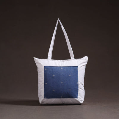 Blue - handcrafted jacquard patch canvas cotton shoulder