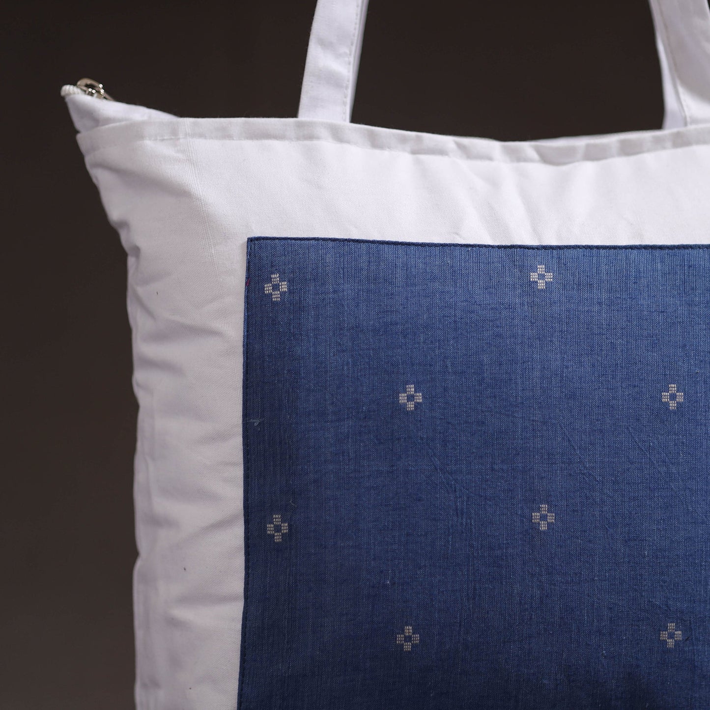 Blue - handcrafted jacquard patch canvas cotton shoulder