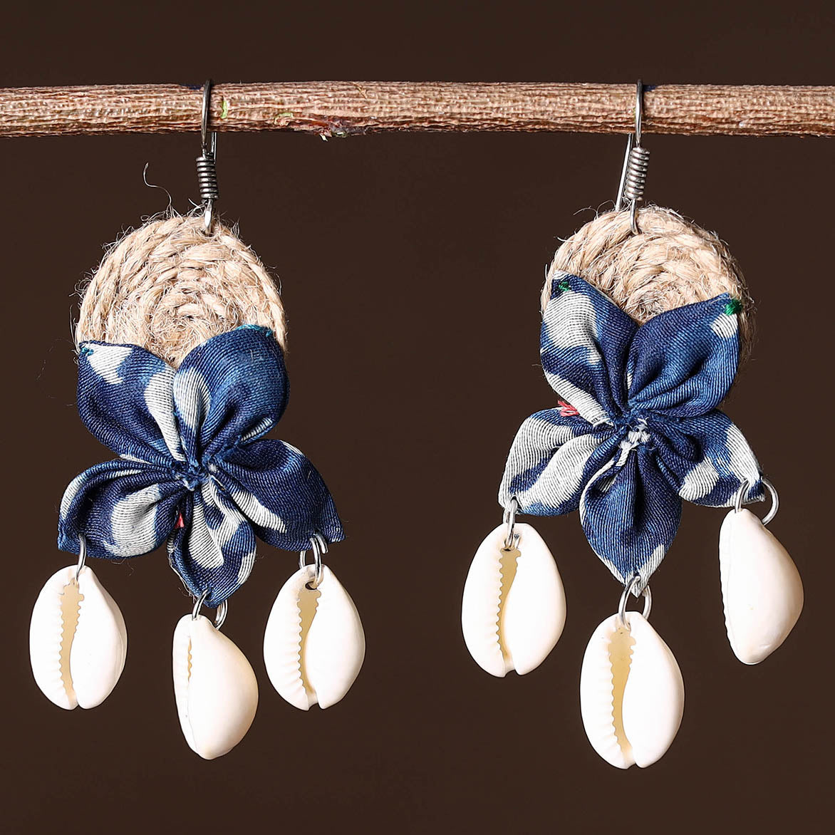 Blue - handcrafted jute phool kali shell earrings 41