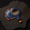 Blue Handcrafted Kutch Cutwork Leather Hand Mirror with Pouch