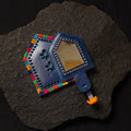 Blue Handcrafted Kutch Cutwork Leather Hand Mirror with Pouch
