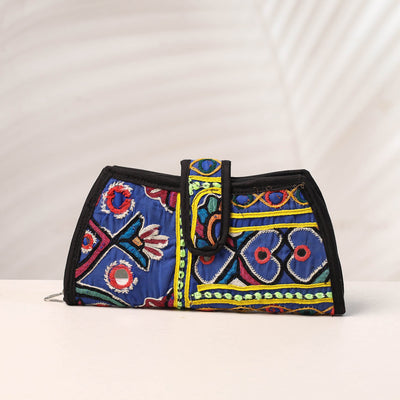 Blue Handcrafted Kutch Embroidery Cotton Clutch / Wallet