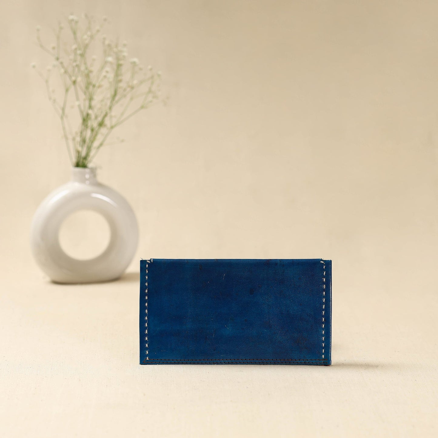 Blue - handcrafted kutch embroidery leather clutch / wallet