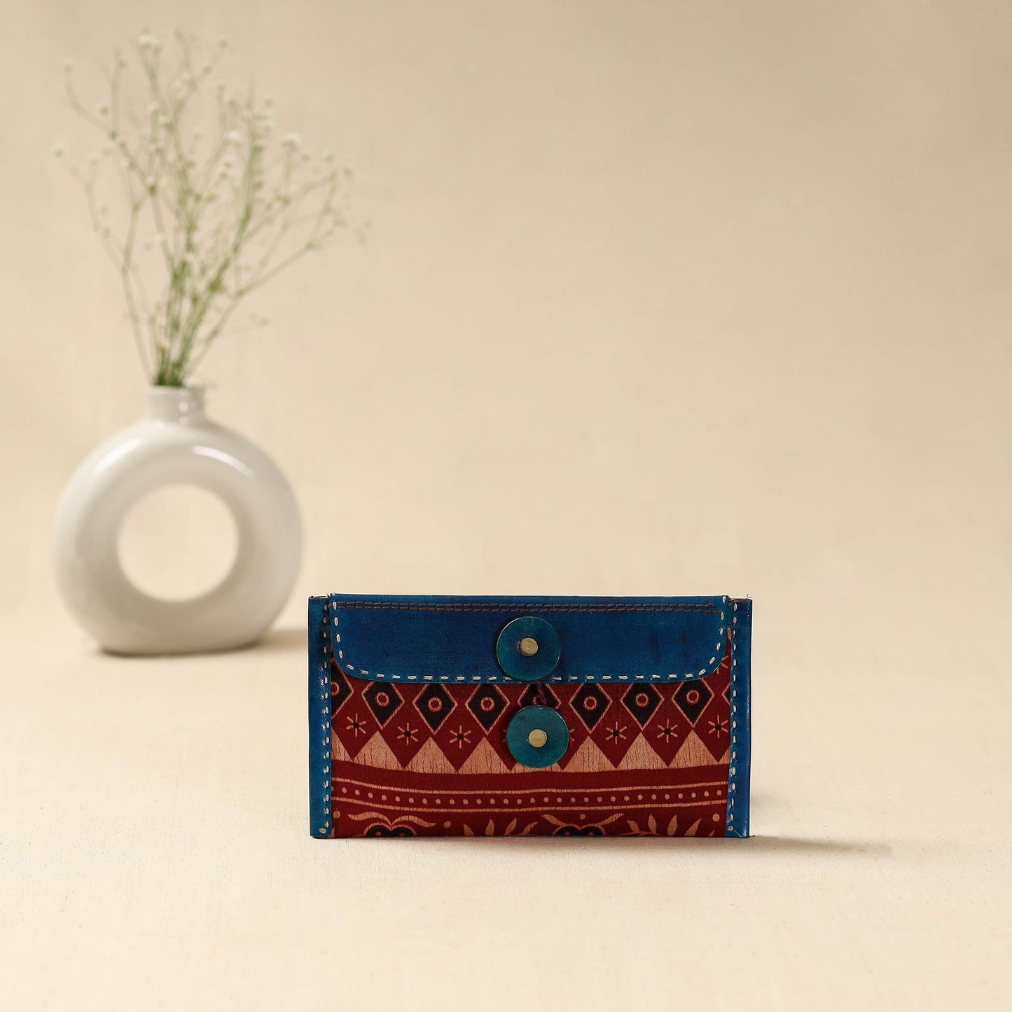 Blue - handcrafted kutch embroidery leather clutch / wallet