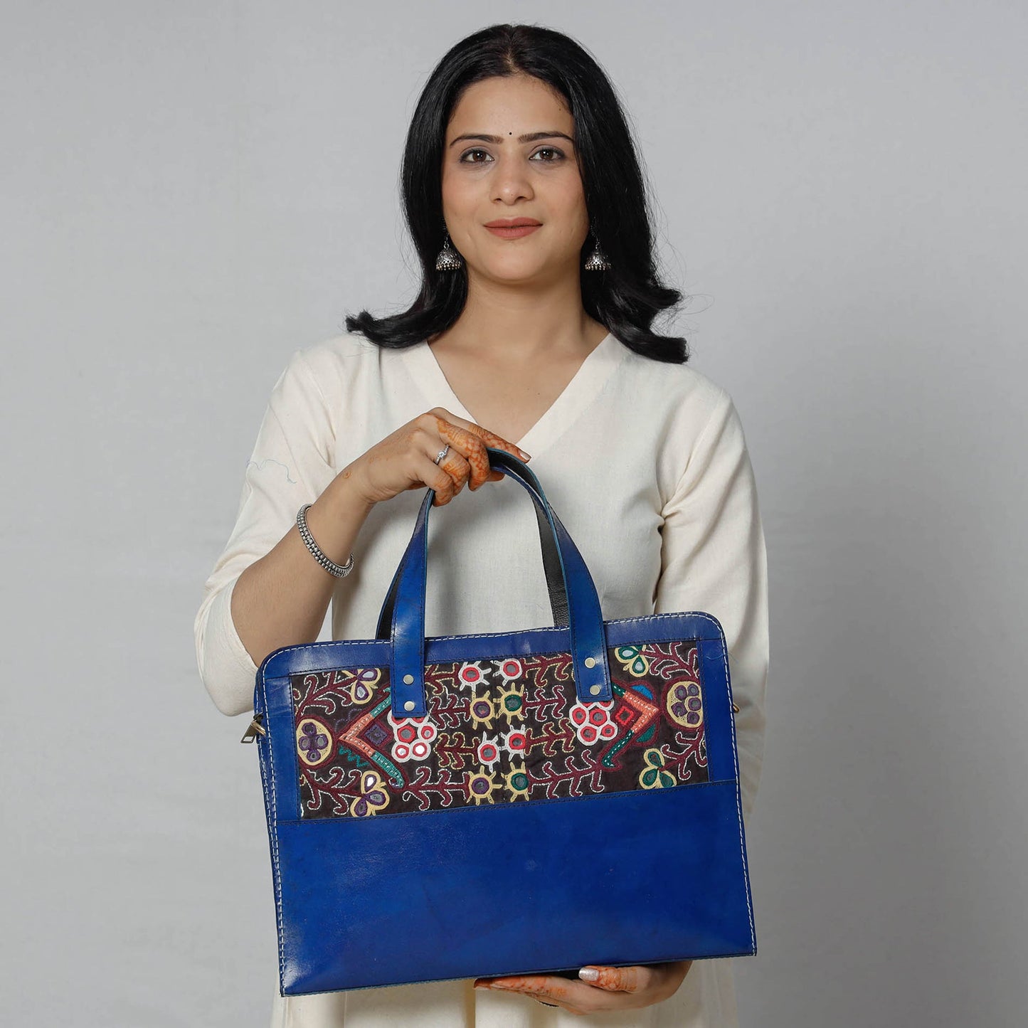  Handcrafted Kutch Embroidery Leather Laptop Bag 