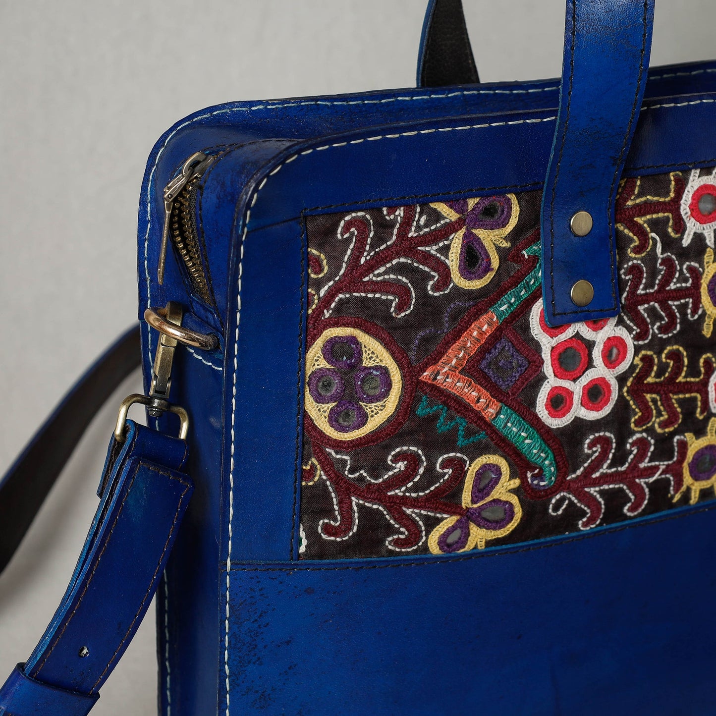  Handcrafted Kutch Embroidery Leather Laptop Bag 