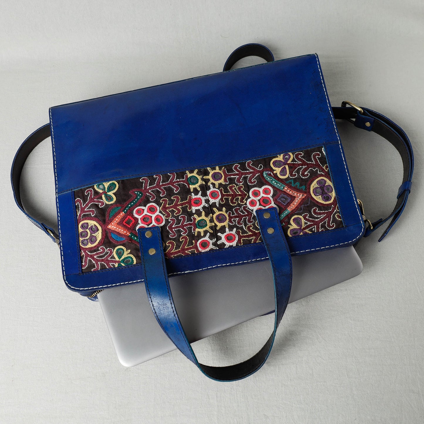  Handcrafted Kutch Embroidery Leather Laptop Bag 