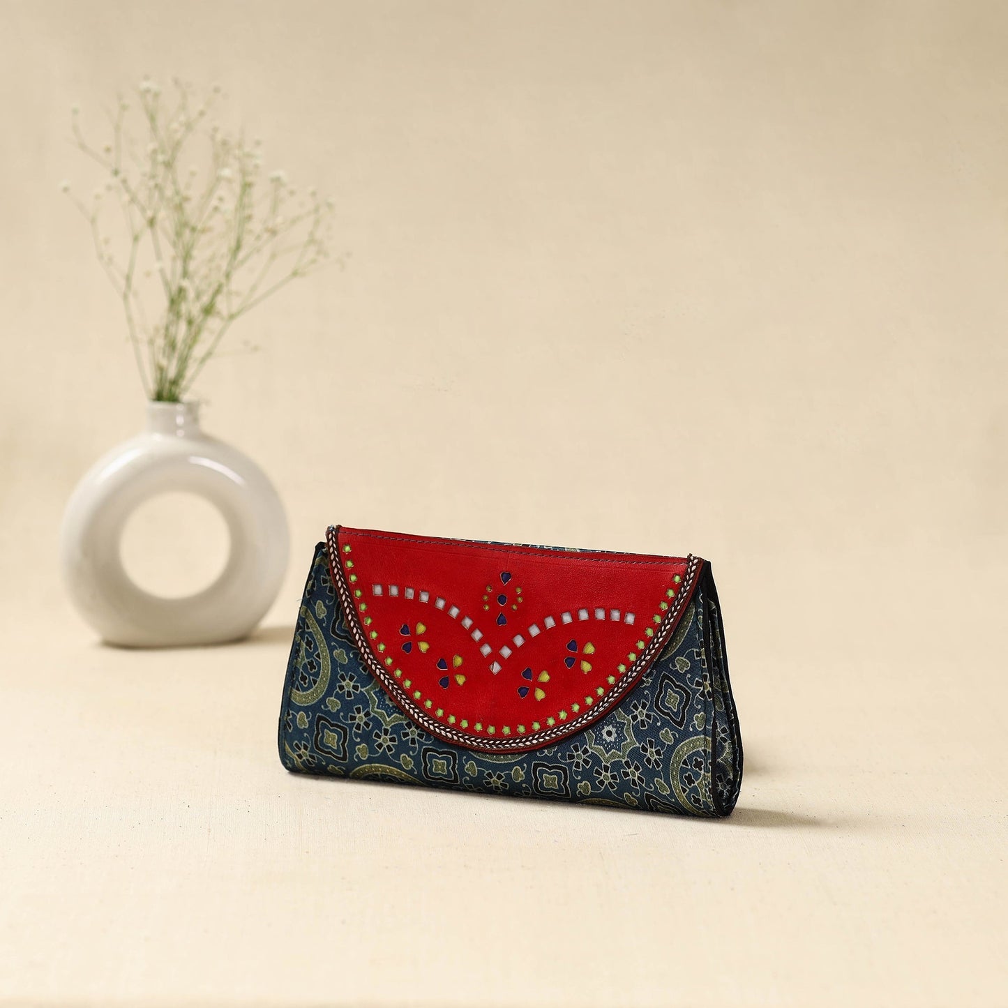 Handcrafted kutch flap leather clutch / wallet 24