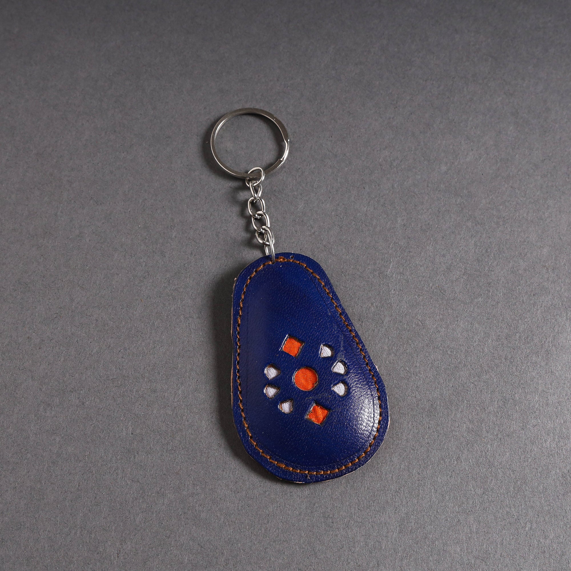 Blue Handcrafted Kutch Leather Keychain