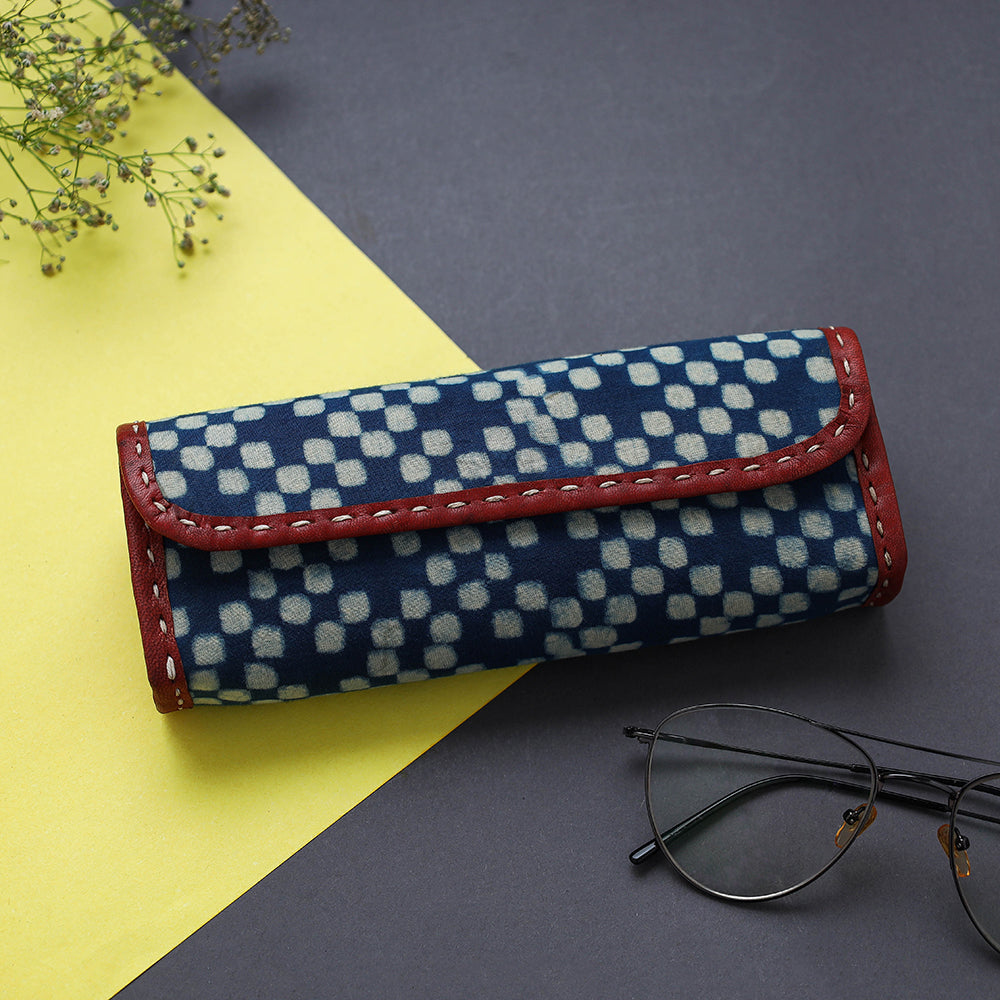 Blue Handcrafted Leather Indigo Block Printed Spectacle Case