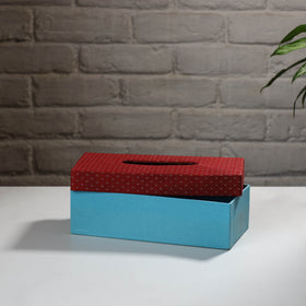  Blue Handcrafted Mashru Silk Fabric Tissue Box 