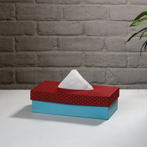  Blue Handcrafted Mashru Silk Fabric Tissue Box 
