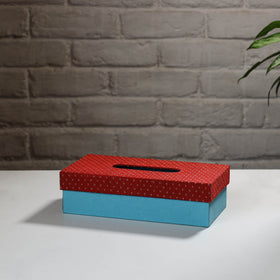 Blue Handcrafted Mashru Silk Fabric Tissue Box 