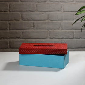  Blue Handcrafted Mashru Silk Fabric Tissue Box 