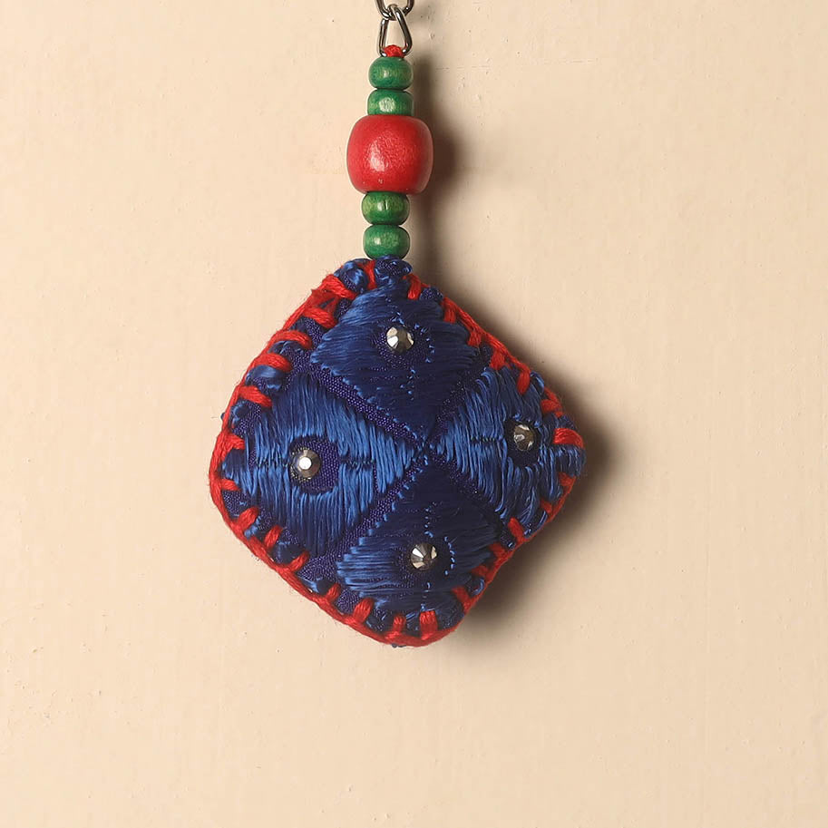 Blue Handcrafted Phulkari Embroidered Keychain