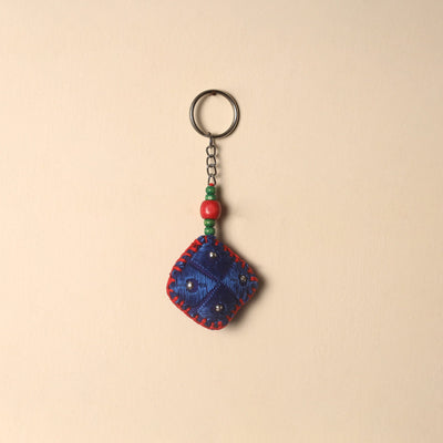 Blue Handcrafted Phulkari Embroidered Keychain