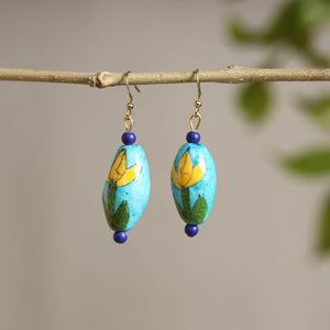  Handcrafted Blue Pottery Ceramic Earrings 04 