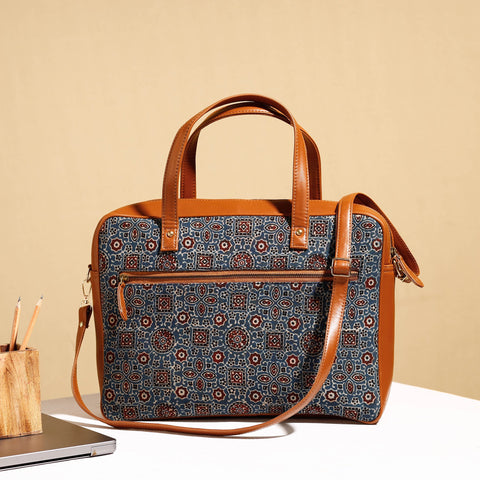  Handcrafted Ajrakh Block Printed Cotton Laptop Bag 