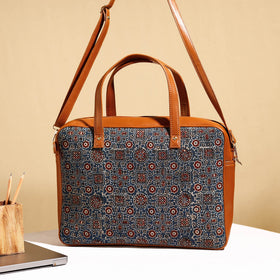  Handcrafted Ajrakh Block Printed Cotton Laptop Bag 