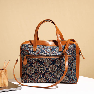  Handcrafted Ajrakh Block Printed Modal Silk Laptop Bag 