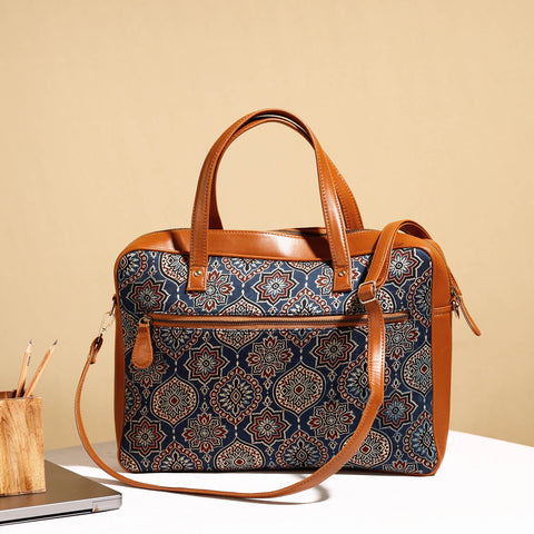  Handcrafted Ajrakh Block Printed Modal Silk Laptop Bag 