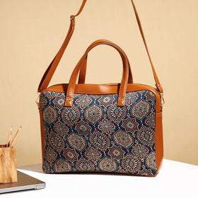  Handcrafted Ajrakh Block Printed Modal Silk Laptop Bag 