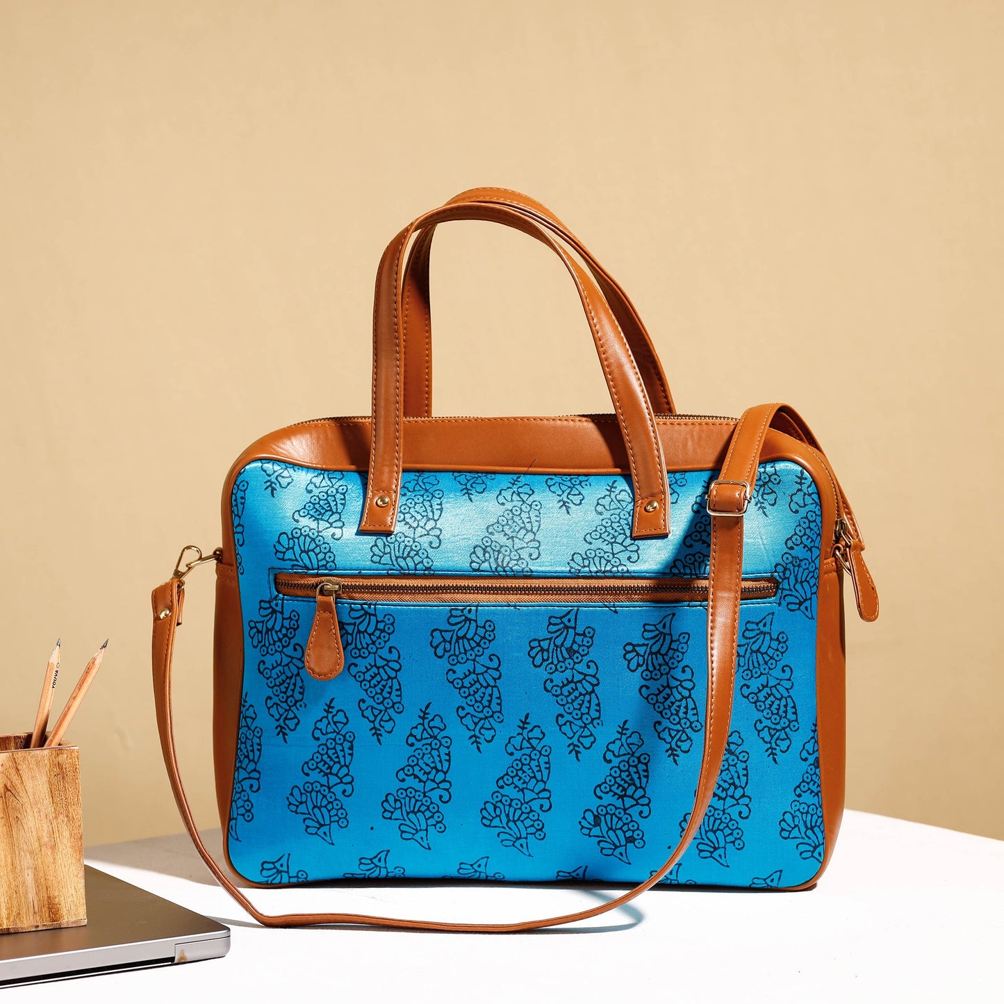  Handcrafted Ajrakh Block Printed Modal Silk Laptop Bag 
