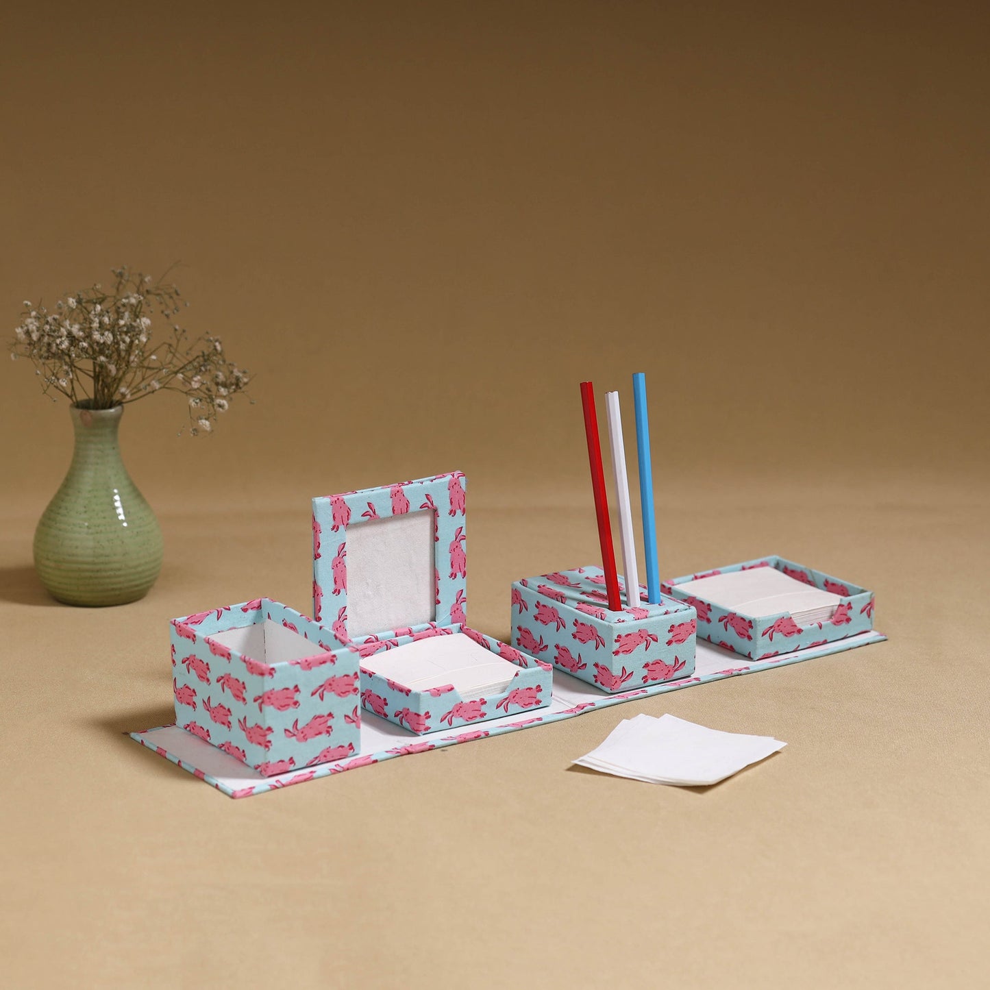 Blue - handcrafted printed organizer stationery kit 47