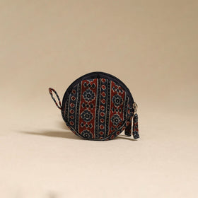 Handcrafted quilted ajrakh block printed fabric coin pouch