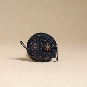 Blue - handcrafted quilted ajrakh block printed fabric coin