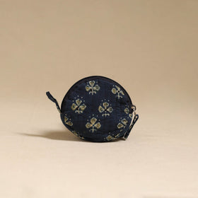 Blue - handcrafted quilted ajrakh block printed fabric coin