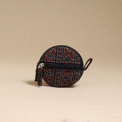 Handcrafted quilted ajrakh block printed fabric coin pouch
