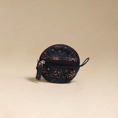 Blue - handcrafted quilted ajrakh block printed fabric coin