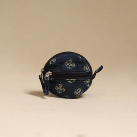 Blue - handcrafted quilted ajrakh block printed fabric coin