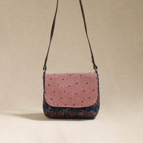 Handcrafted quilted ajrakh block printed fabric sling bag