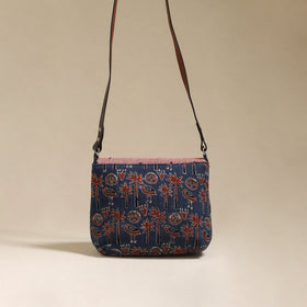 Handcrafted quilted ajrakh block printed fabric sling bag