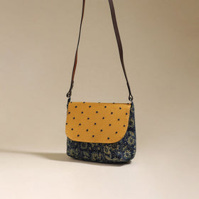Handcrafted quilted ajrakh block printed fabric sling bag