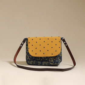Handcrafted quilted ajrakh block printed fabric sling bag