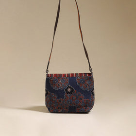 Handcrafted quilted ajrakh block printed fabric sling bag
