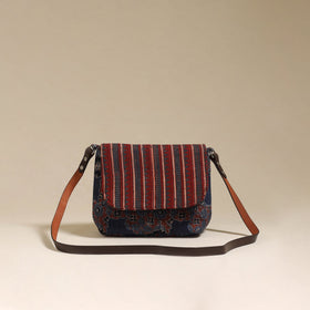 Handcrafted quilted ajrakh block printed fabric sling bag
