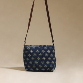 Handcrafted quilted ajrakh block printed fabric sling bag