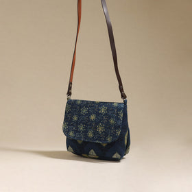 Handcrafted quilted ajrakh block printed fabric sling bag
