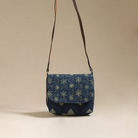 Handcrafted quilted ajrakh block printed fabric sling bag