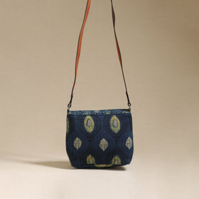 Handcrafted quilted ajrakh block printed fabric sling bag