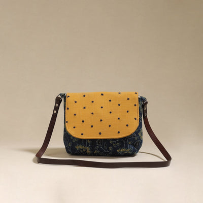 Handcrafted quilted ajrakh block printed fabric sling bag
