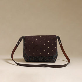 Handcrafted quilted ajrakh block printed fabric sling bag