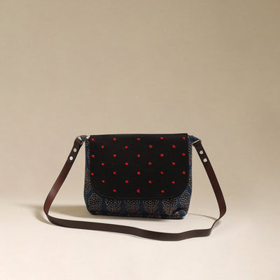 Handcrafted quilted ajrakh block printed fabric sling bag