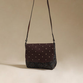 Handcrafted quilted ajrakh block printed fabric sling bag